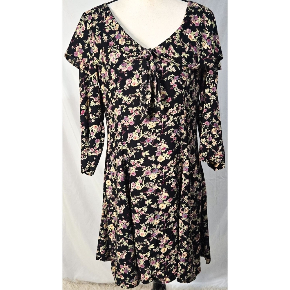 Vintage 90s Dark Floral Dress Sailor Collar Witchy Whimsigoth A Line Gothic Y2K